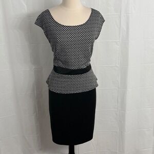 AA Studio AA Cap Sleeves Scoop Neckline Polka Dot Peplum Sheath Dress